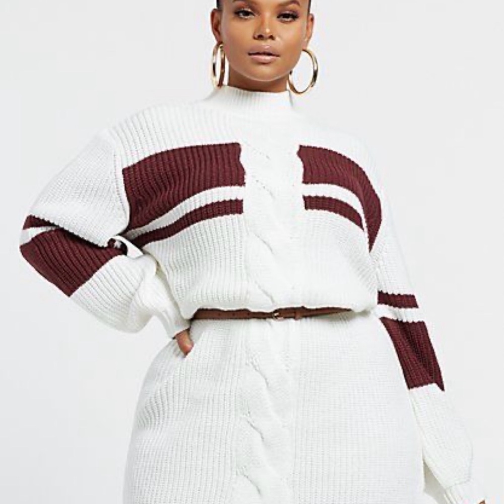 Fashion to Figure White and Maroon Long Sleeve Dress